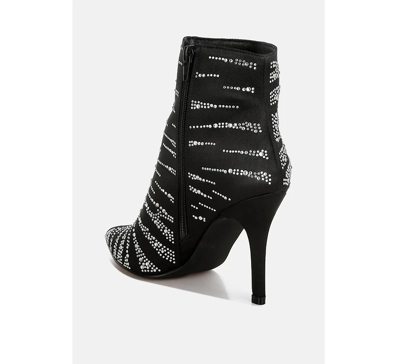 Toget Satin Rhinestone Ankle Party Boots Women