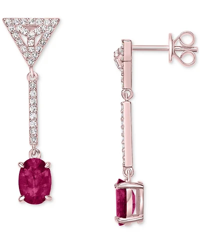 Emerald (2 ct. t.w.) & White Topaz (1/3 Linear Drop Earrings (Also Ruby Sapphire)