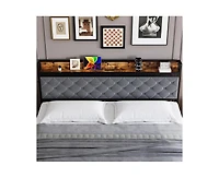 gaomon King Size Led Bed Frame with Headboard and 2 Storage Drawers, Upholstered Platform Bed with Charging Station