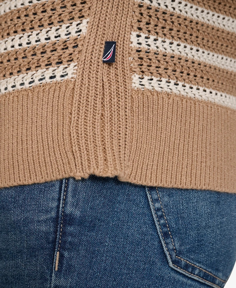 Nautica Jeans Women's Long Sleeves Pointelle Crew Neck Sweater