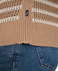 Nautica Jeans Women's Long Sleeves Pointelle Crew Neck Sweater