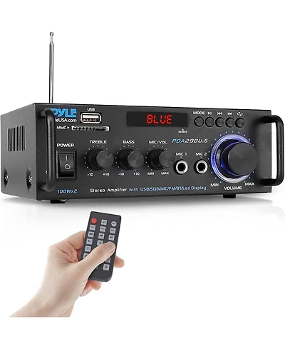 Pyle Stereo Power Amplifier With Bluetooth, Rca, Usb/Sd/Fm