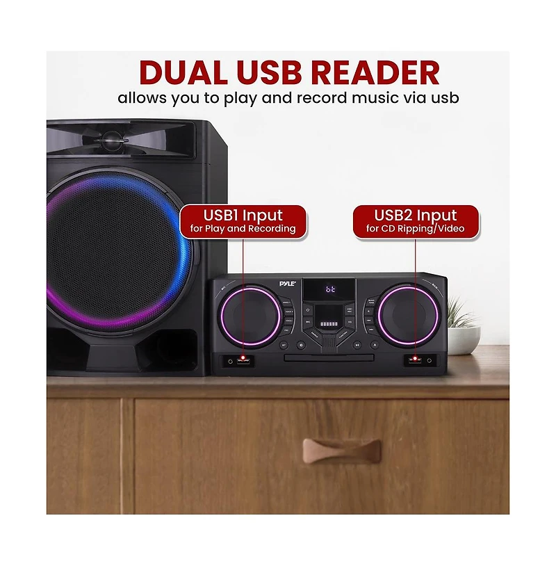 Pyle 3-Piece Mini Hi-Fi Bluetooth Stereo System With MP3, Usb, Fm Radio, Bass Reflex Speaker, Dsp-Tech & Remote Control, 160 Watt