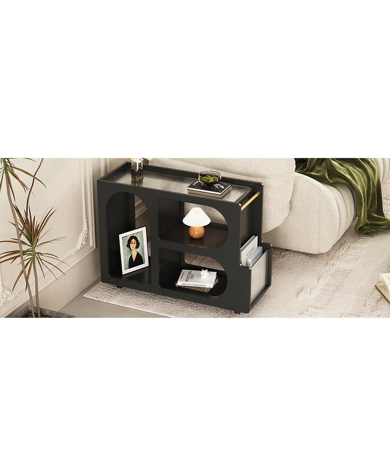 Streamdale Furniture Lockable Mobile End Table with Fluted Tempered Glass