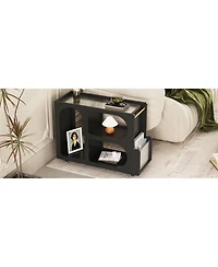 Streamdale Furniture Lockable Mobile End Table with Fluted Tempered Glass