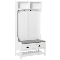 3-in-1 Hall Tree, Entryway Bench with Coat Rack, Mudroom Bench with Shoe Rack, 2 Storage Drawers, 4 Hooks and Padded Seat Cushions for Hallway, White