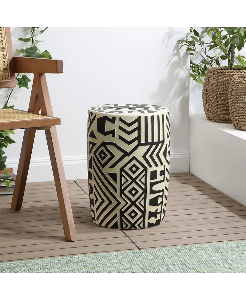 Jonathan Y Rafi Transitional Bohemian Geometric Drum Garden Stool