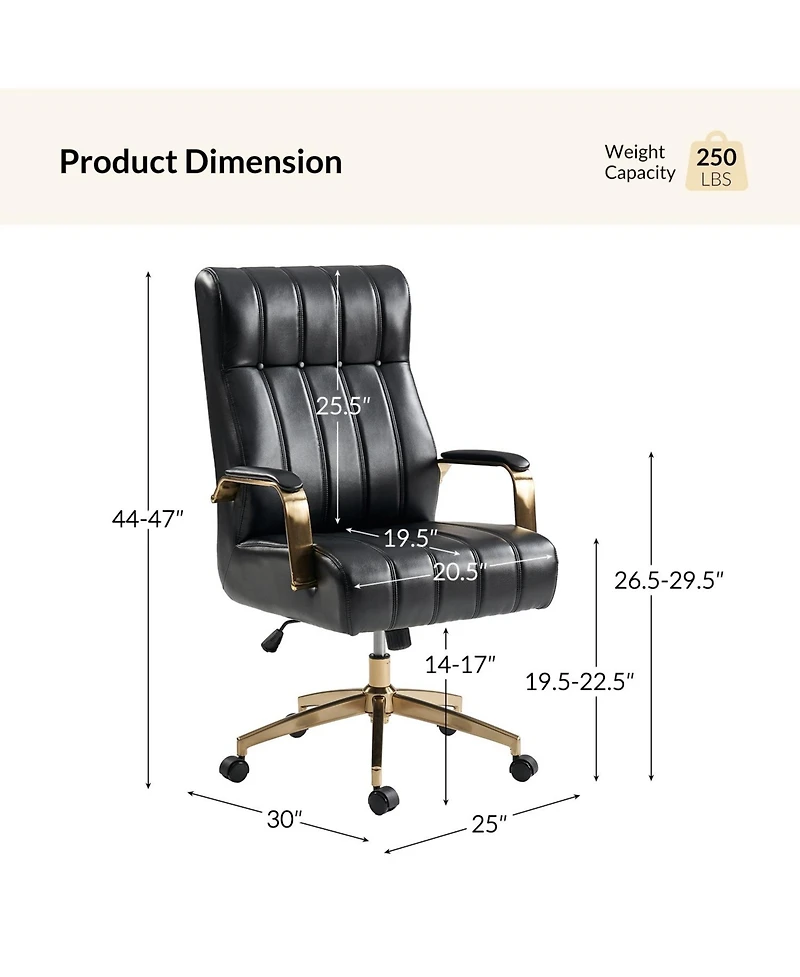 Hulala Home Uwe Modern Leather Ergonomic Executive Office Chair with Sgs International Certified Stainless Steel Gas Spring