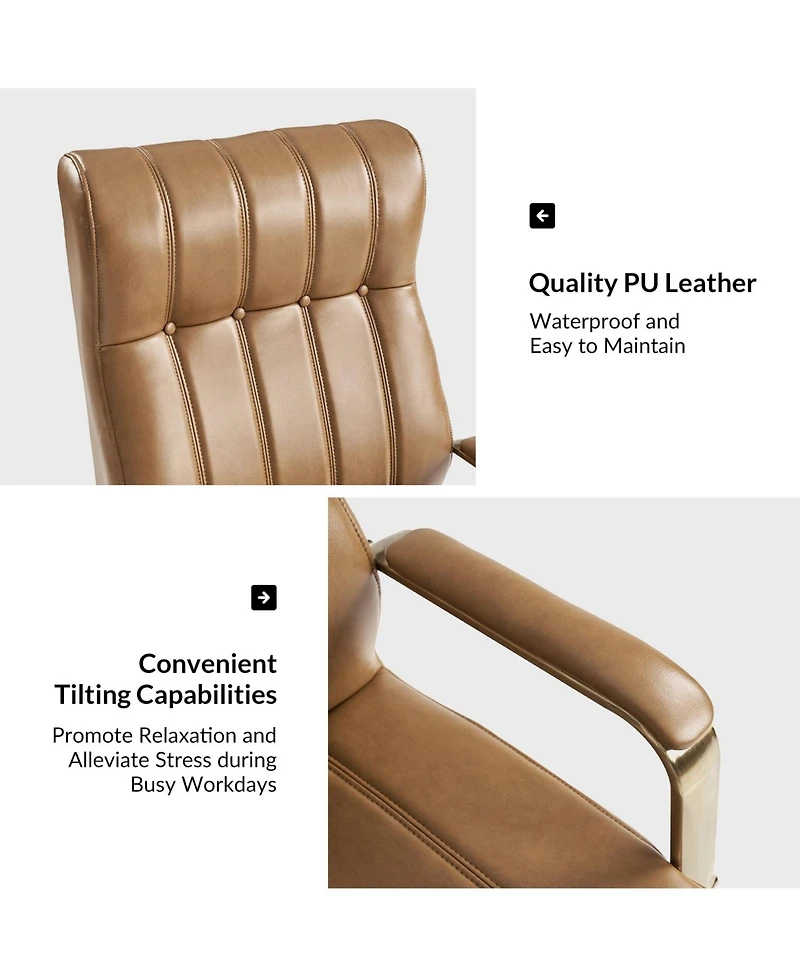 Hulala Home Uwe Modern Leather Ergonomic Executive Office Chair with Sgs International Certified Stainless Steel Gas Spring