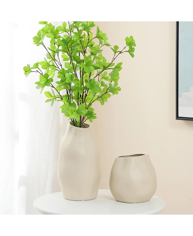 LuxenHome Ivory White Ceramic Modern Tall Vase