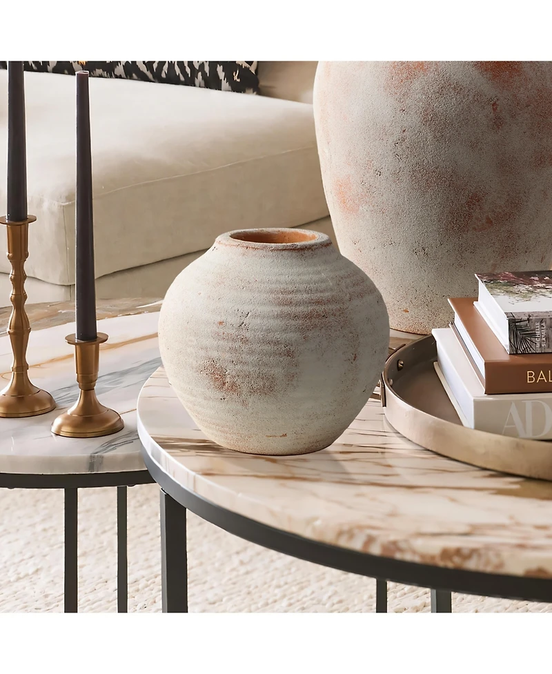 LuxenHome Marble Brown and White 7.5-Inch Tall Terracotta Vase