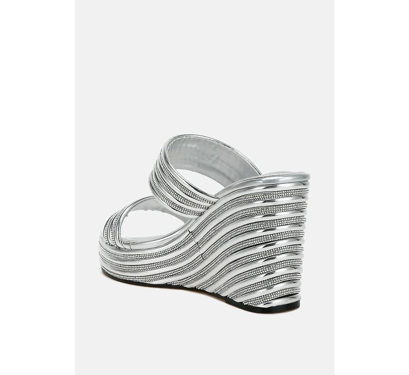 Benched Metallic Faux Leather Wedge Sandals