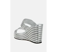Benched Metallic Faux Leather Wedge Sandals