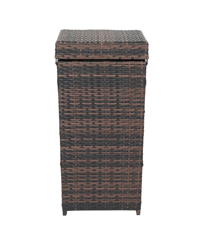 Slickblue Rattan Trash Can with Top Cover and Iron Frame Stylish Durable Waste Solution for Indoor or Outdoor Use