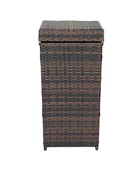 Slickblue Rattan Trash Can with Top Cover and Iron Frame Stylish Durable Waste Solution for Indoor or Outdoor Use