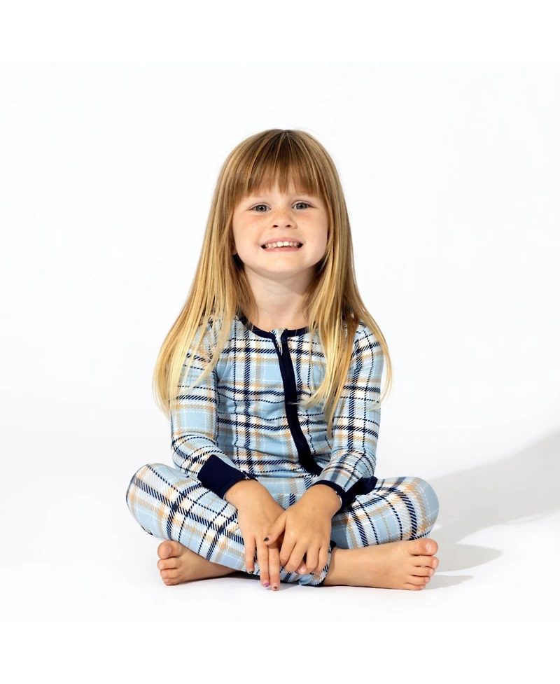 Bellabu Bear Baby Boys or Girls, Holiday Plaid Blue Convertible Footie