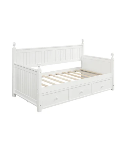 Twin Size Wood Daybed with Three Drawers – Stylish and Functional Design in White, No Box Spring Needed, Perfect for Guest Rooms or Kids' Bedro