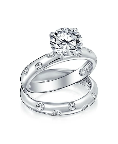 Bling Jewelry Etoile Cubic Zirconia 2CTW Cz Band Ring Set .925 Sterling Silver