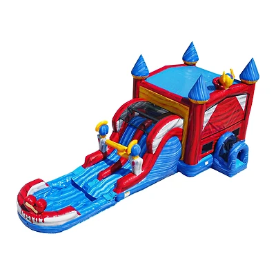 JumpOrange Queen Commercial Grade Bounce House Water Slide with Dual Lane and Detachable Pool for Kids and Adults (with Blower), Tunnel Entrance, Bask