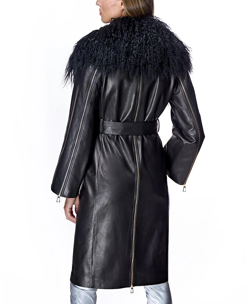 Julia & Stella by Maximilian Women's Leather Coat with Shearling Trim