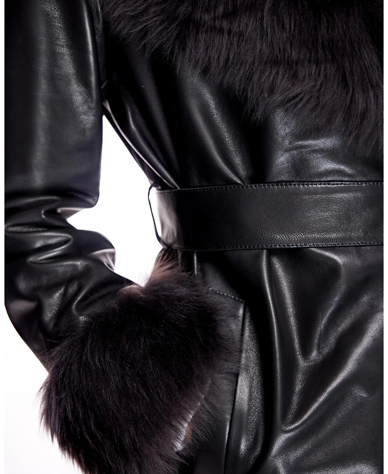 Julia & Stella by Maximilian Women's Wrap Coat with Shearling Trim