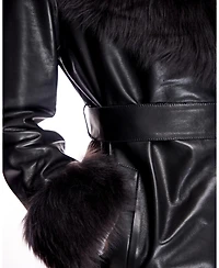 Julia & Stella by Maximilian Women's Wrap Coat with Shearling Trim