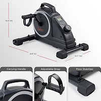 Sunny Health & Fitness Magnetic Compact Under-Desk Mini Pedal Exercise Bike w/Resistance Bands & Free SunnyFit App Connectivity