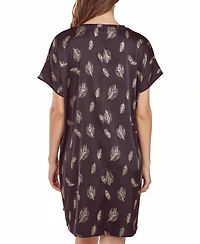 iCollection Women's Silky Pocket Shift Sleepshirt Nightgown Feather Print