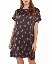 iCollection Women's Silky Pocket Shift Sleepshirt Nightgown Feather Print