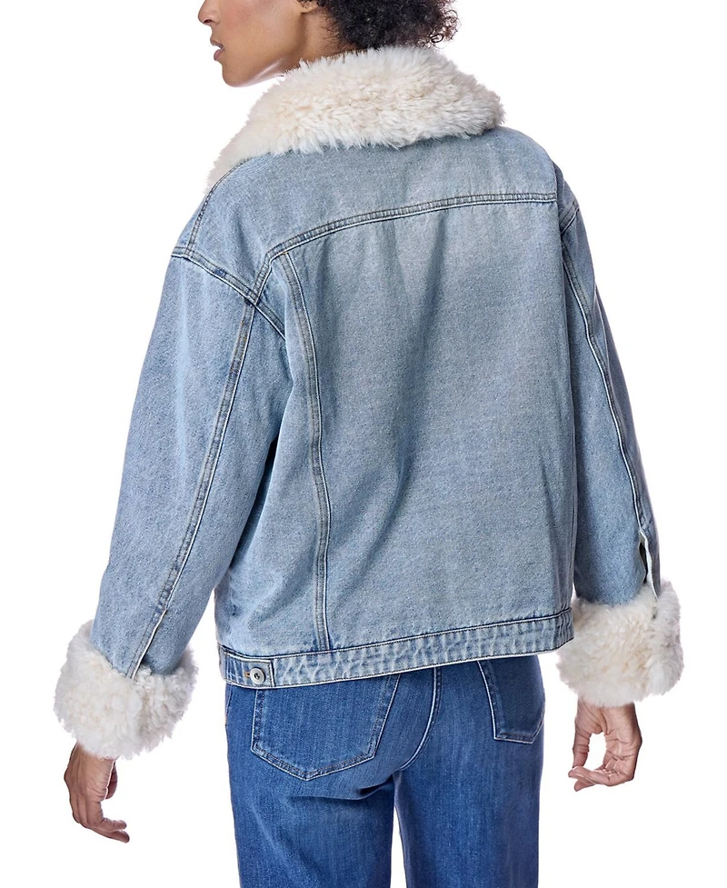 Julia & Stella by Maximilian Women's Denim Jacket with Shearling Trim