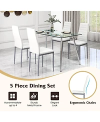 Gymax 5 Pcs 51'' Rectangle Dining Set 0.3'' Thick Glass Table w/ 4 Padded Dining Chairs