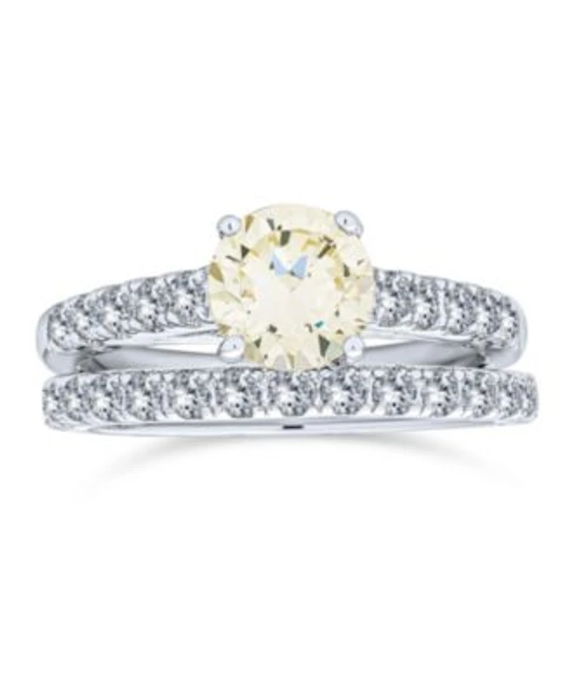 Bling Jewelry 1CT Canary Yellow Cz Solitaire Cocktail Statement Ring with Eternity Pave Band