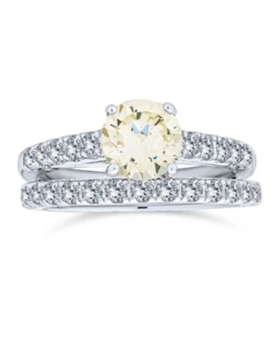 Bling Jewelry 1CT Canary Yellow Cz Solitaire Cocktail Statement Ring with Eternity Pave Band