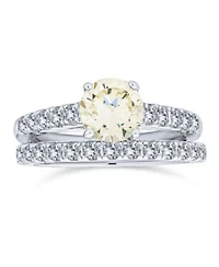 Bling Jewelry 1CT Canary Yellow Cz Solitaire Cocktail Statement Ring with Eternity Pave Band
