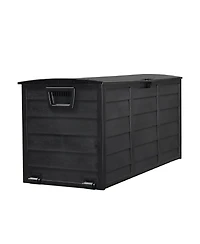 Slickblue Black Outdoor Garden Plastic Storage Deck Box - Lockable Chest for Tools, Cushions, and Toys