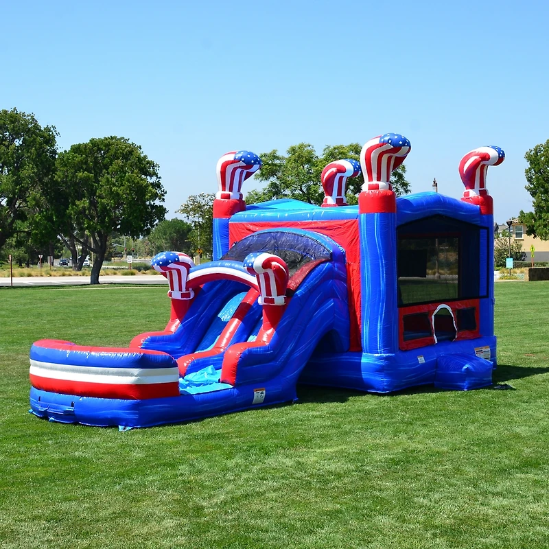 JumpOrange American Boxing Commercial Grade Bounce House Water Slide with Pool for Kids and Adults (with Blower), Basketball Hoop, Wet Dry Combo, Outd