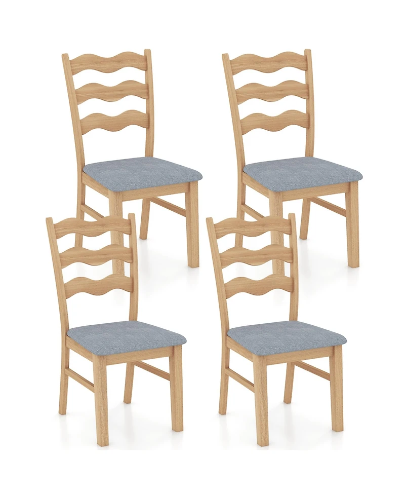 Gymax Dining Chair Set of 4 w/ Padded Seat Hollowed Wave Backrest Rubber Wood Frame
