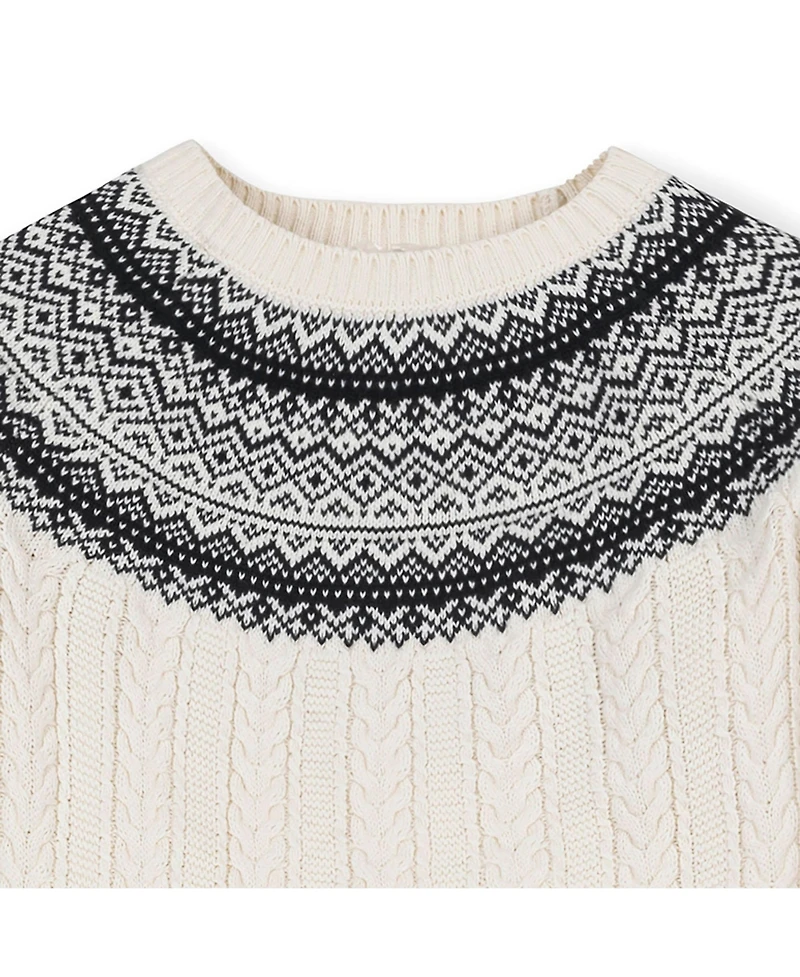 Hope & Henry Women's Organic Long Sleeve Fair Isle Cable Raglan Sweater