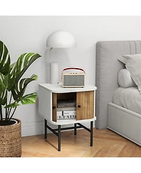 Gymax Set of 2 Nightstand Compact Modern End Side Table w/ Sliding Doors