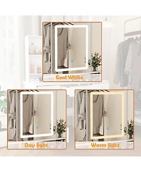Famapy Pink Modern Makeup Vanity Desk 9-Drawers Wood Dressing Table with 3 Mirrors, Hidden Storage Shelves, Led Lighted Lights