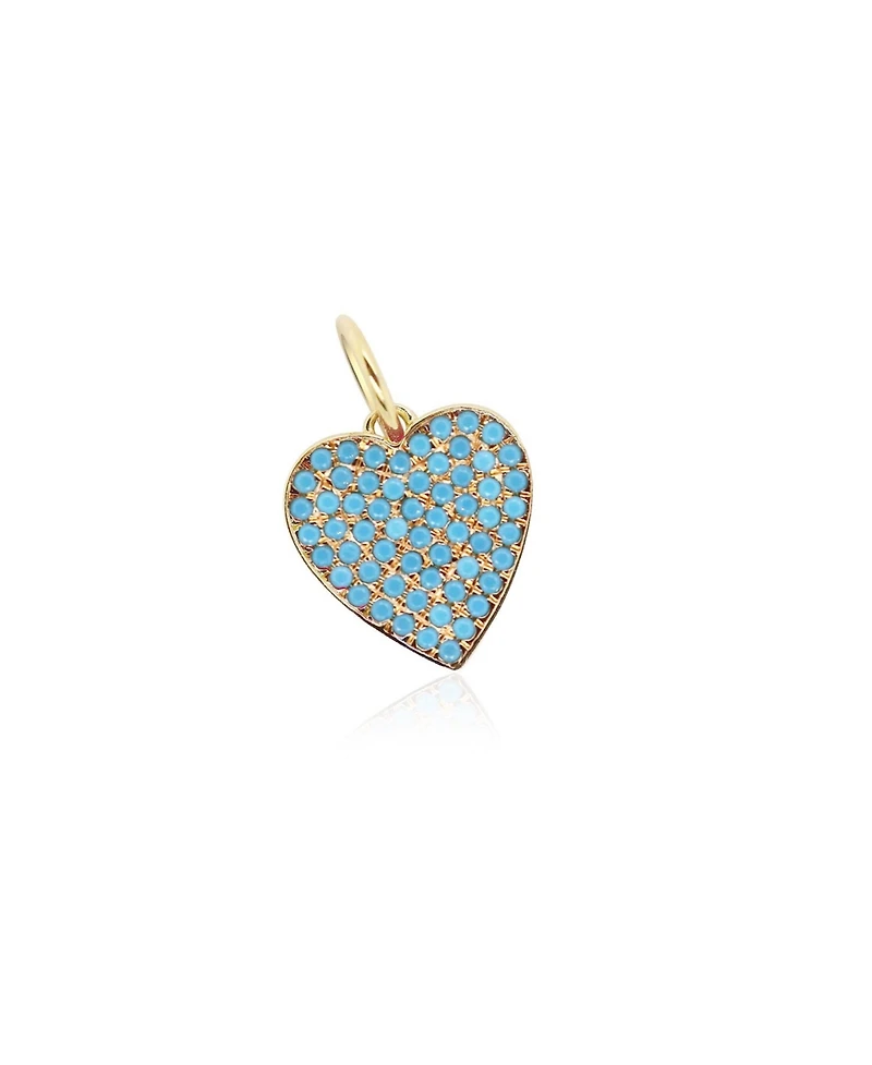 The Lovery Turquoise Pave Heart Charm 14K Gold