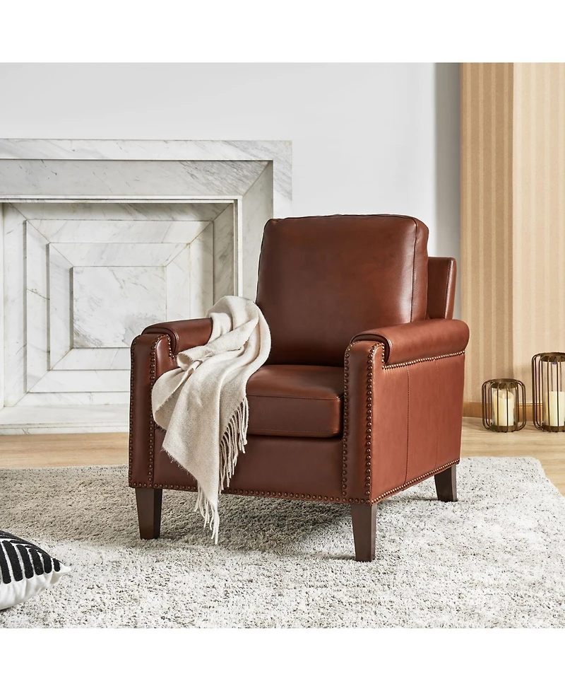 Kunz Transitional Genuine Leather Armchair with Removable Back Cushion