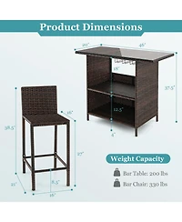 Sugift 3 Pieces Outdoor Wicker Bar Set with 3 Rows Stemware Racks