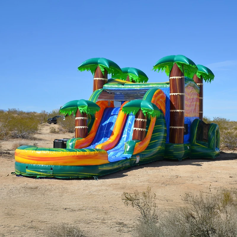 JumpOrange Cali Palms Commercial Grade Bounce House Water Slide with Dual Lane and Detachable Pool for Kids and Adults (with Blower), Tunnel Entrance,