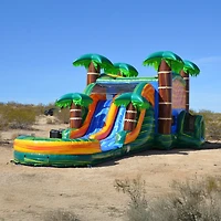 JumpOrange Cali Palms Commercial Grade Bounce House Water Slide with Dual Lane and Detachable Pool for Kids and Adults (with Blower), Tunnel Entrance,