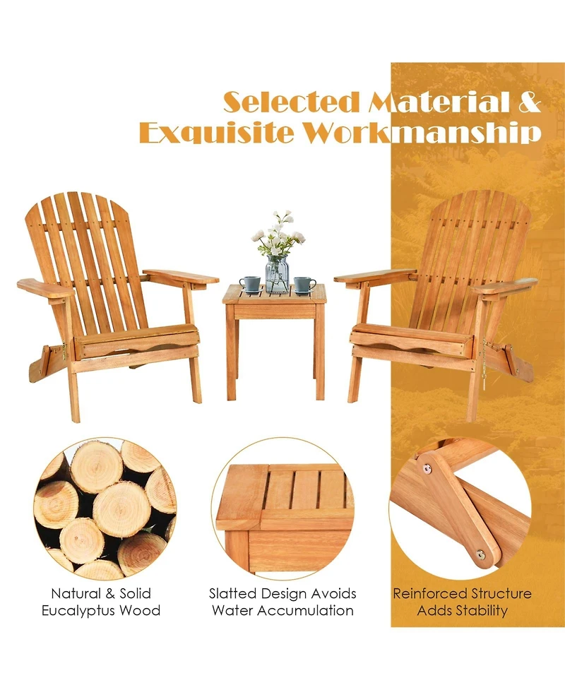 Vebreda 3 Pieces Adirondack Conversation Sets with Widened Armrest