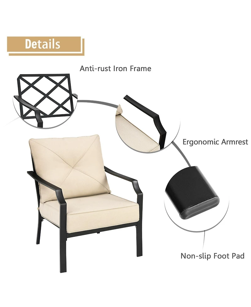 Sugift 2 Pieces Patio Dining Set with Padded Cushions Armrest Steel Frame