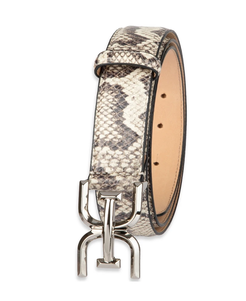 Sam Edelman Women's Double-e Plaque Buckle Exotic Print Belt