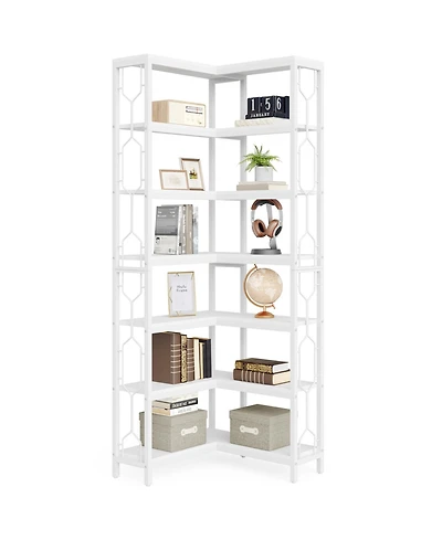 Tribesigns Corner Shelf, 7-Tier Industrial Bookshelf, Wood and Metal Etagere Bookcase, Freestanding Display Shelf for Living Room, Kitch