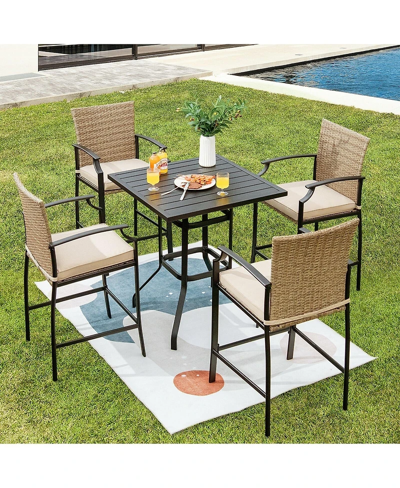 Sugift Patio Rattan Bar Stools Set of 4 with Soft Cushions